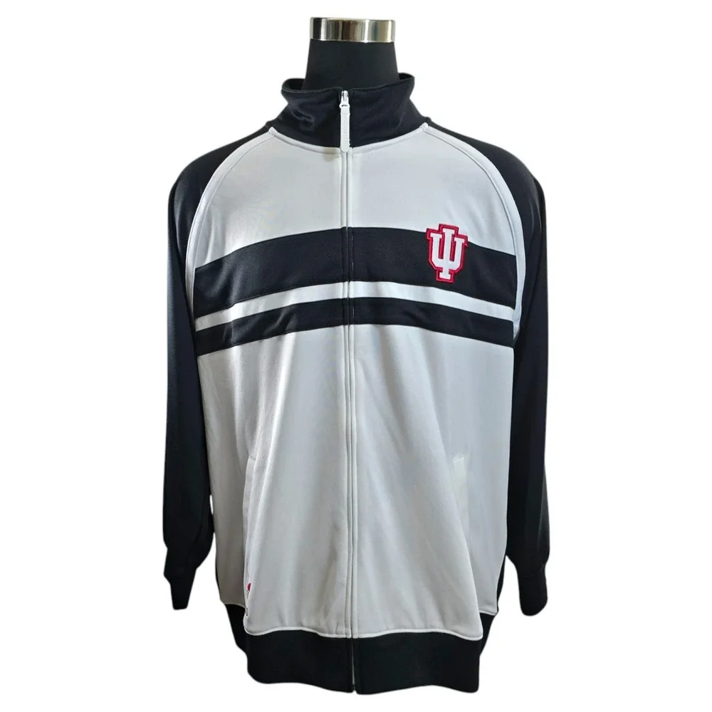 Adidas Track Jacket Mens 2XL Black White Polyester Indiana Hoosiers Zip Trefoil‎